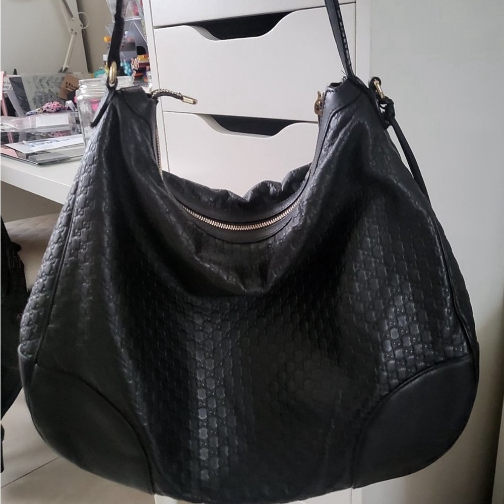 Authentic GUCCI -BLACK LEATHER- Bree soft Microguccissima Margaux leather Hobo